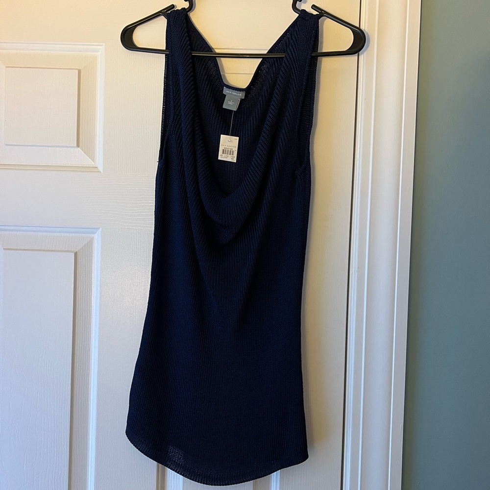Ann Taylor Navy Tank drape neck top